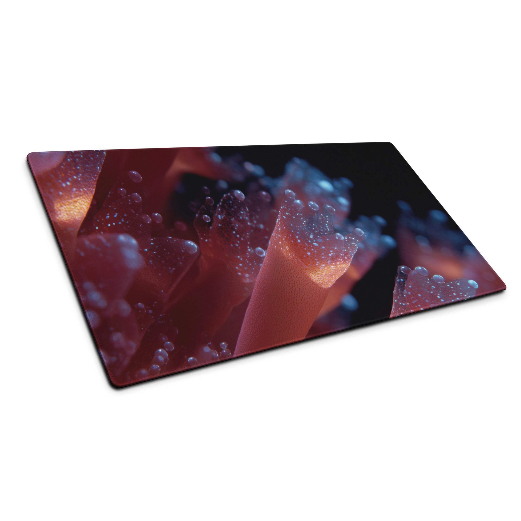 Neon Nebula rectangular glass cutting board with glowing red blue design