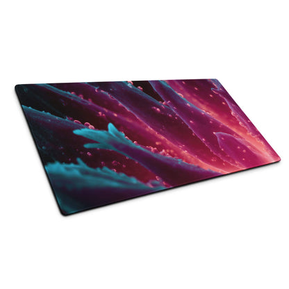 Vibrant neon gradient gaming mouse pad in magenta teal hues glossy finish