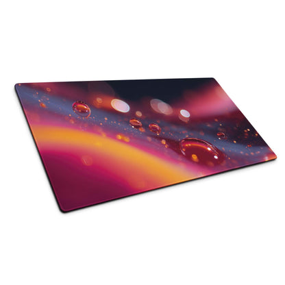 Vibrant water droplet glass cutting board on vivid neon gradient gaming mouse pad