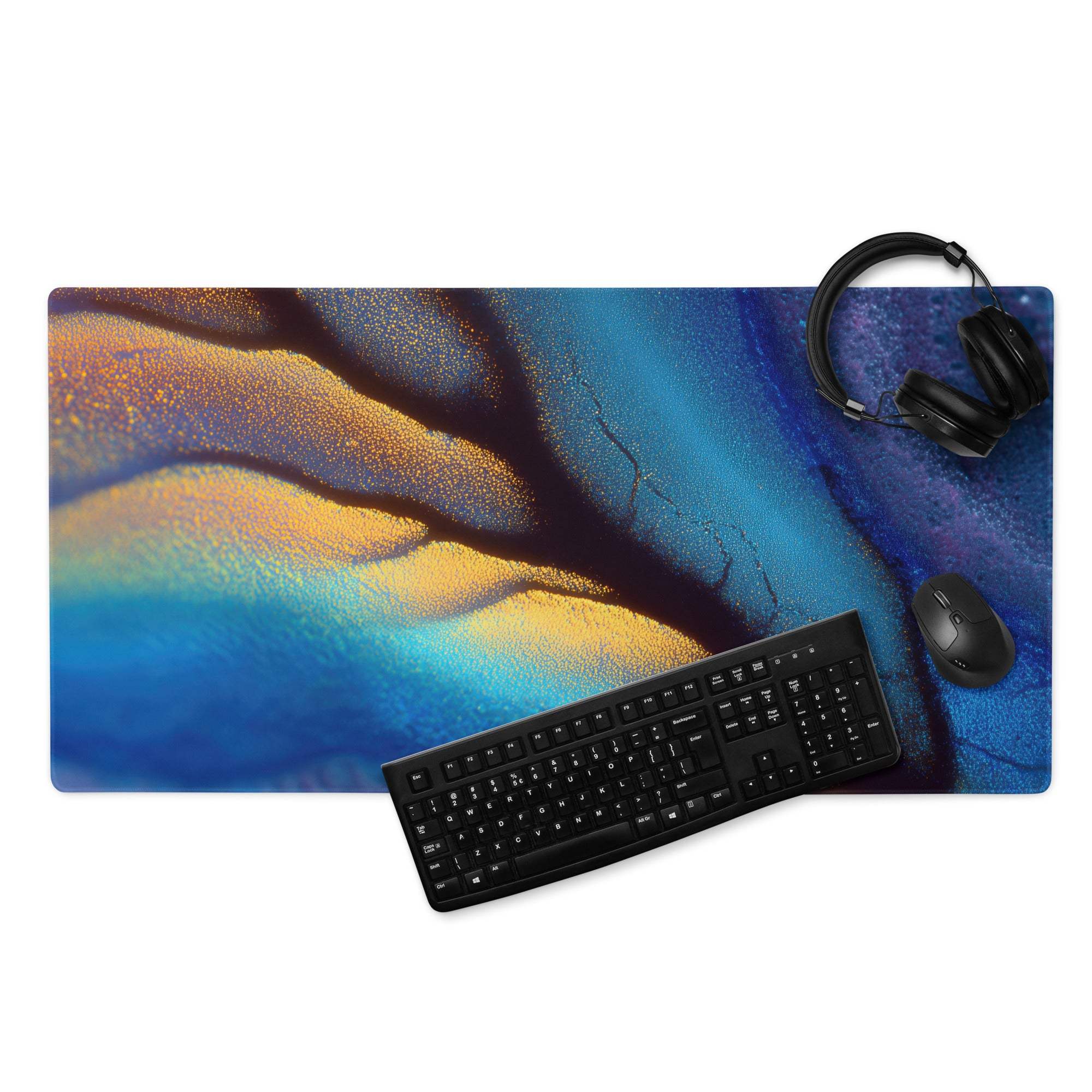 Premium Abstract Aurora iridescent ocean blue gold gaming mouse pad