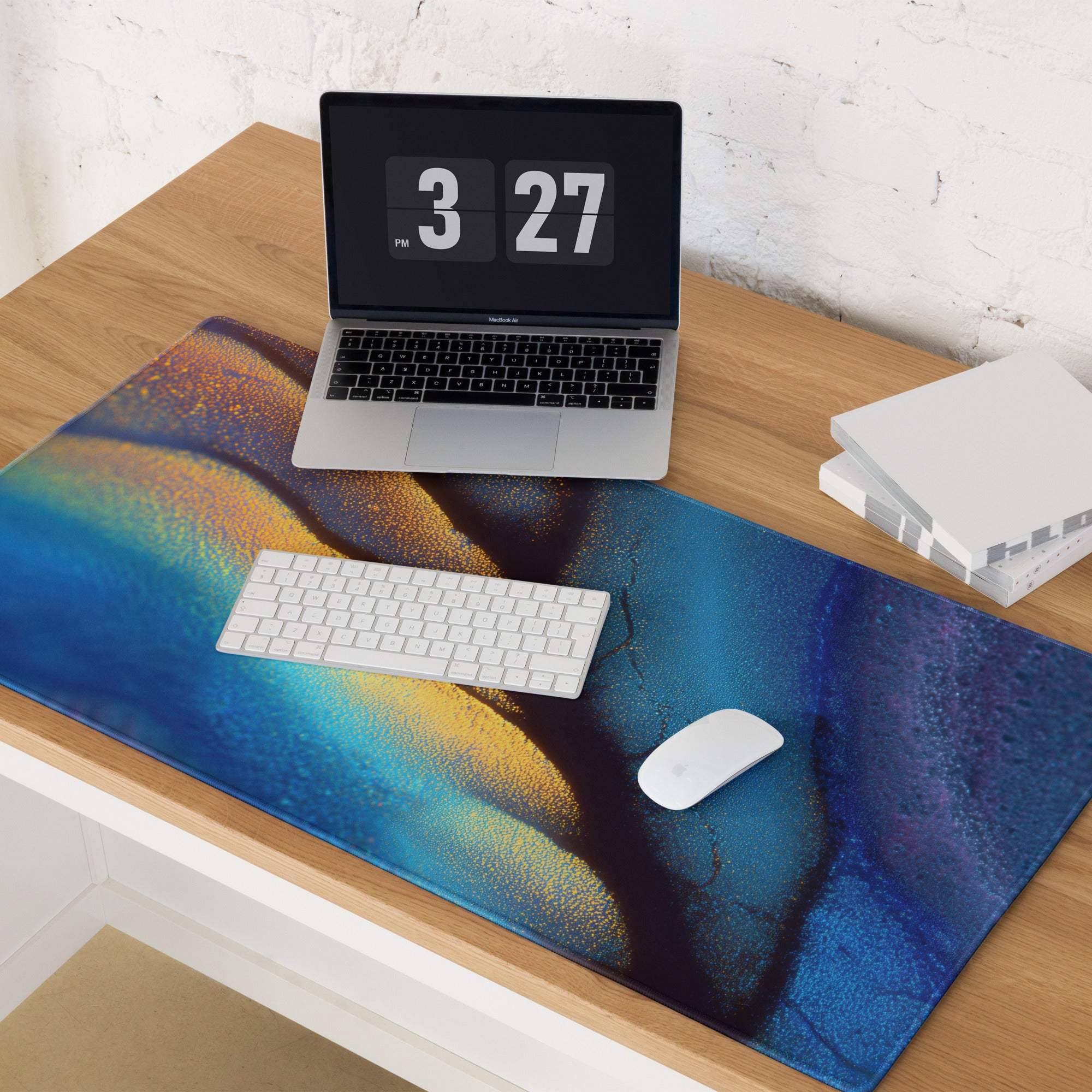 Premium Abstract Aurora iridescent ocean blue and gold gaming mouse pad