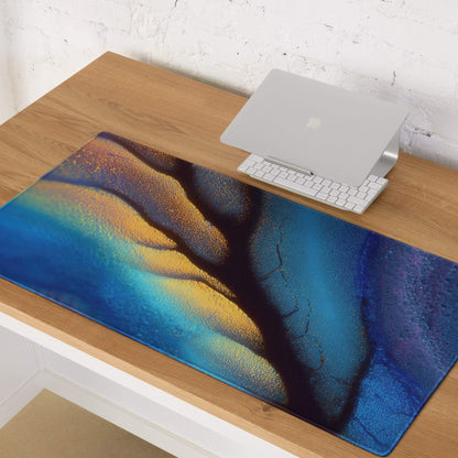 Premium Abstract Aurora iridescent ocean blue gold gaming mouse pad