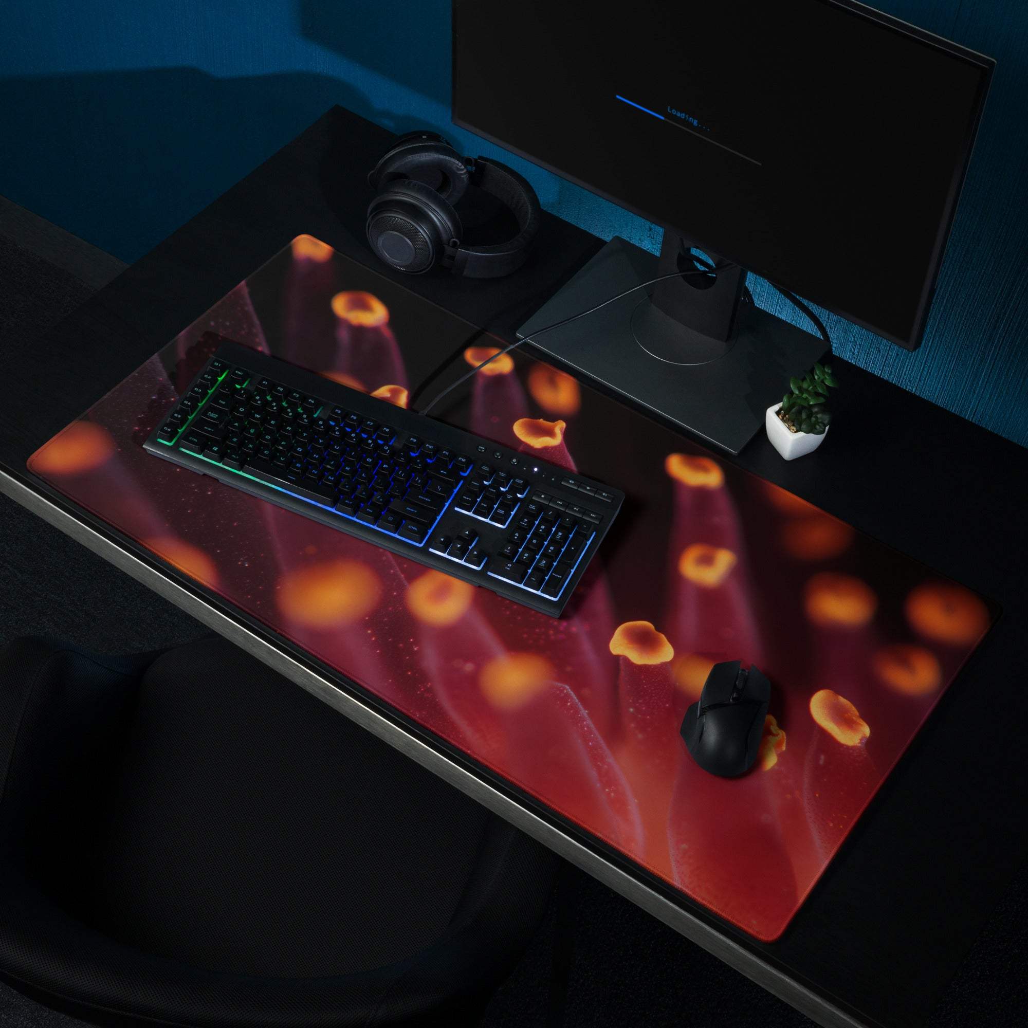 Premium large cosmic mousepad with red orange purple glow, non-slip stitching for Dota CSGO