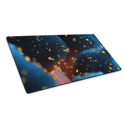 Sleek large ocean blue nebula gaming mouse pad with cosmic glossy design