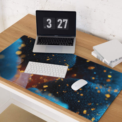 Blue gold cosmic glossy gaming mousepad ocean blue nebula night sky