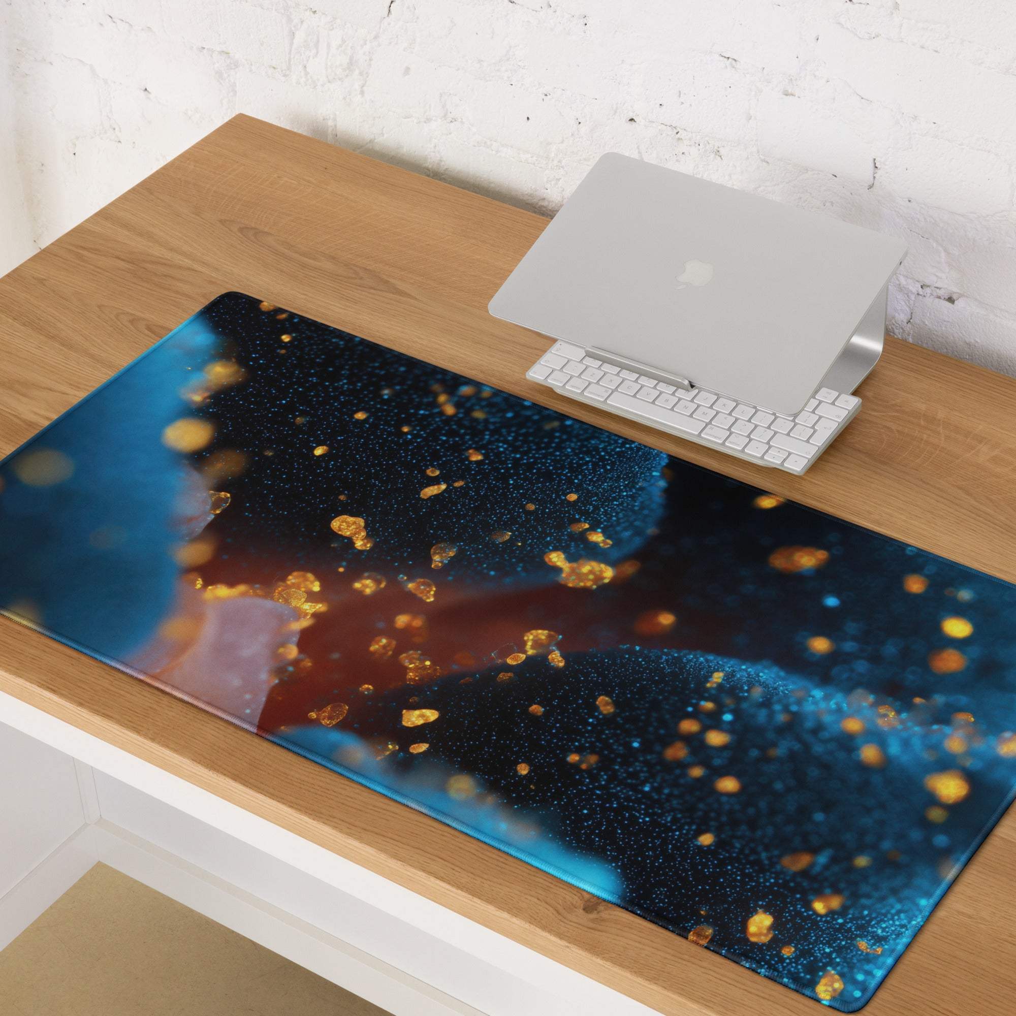 Sleek large non-slip Ocean Blue Nebula gaming mouse pad with cosmic design