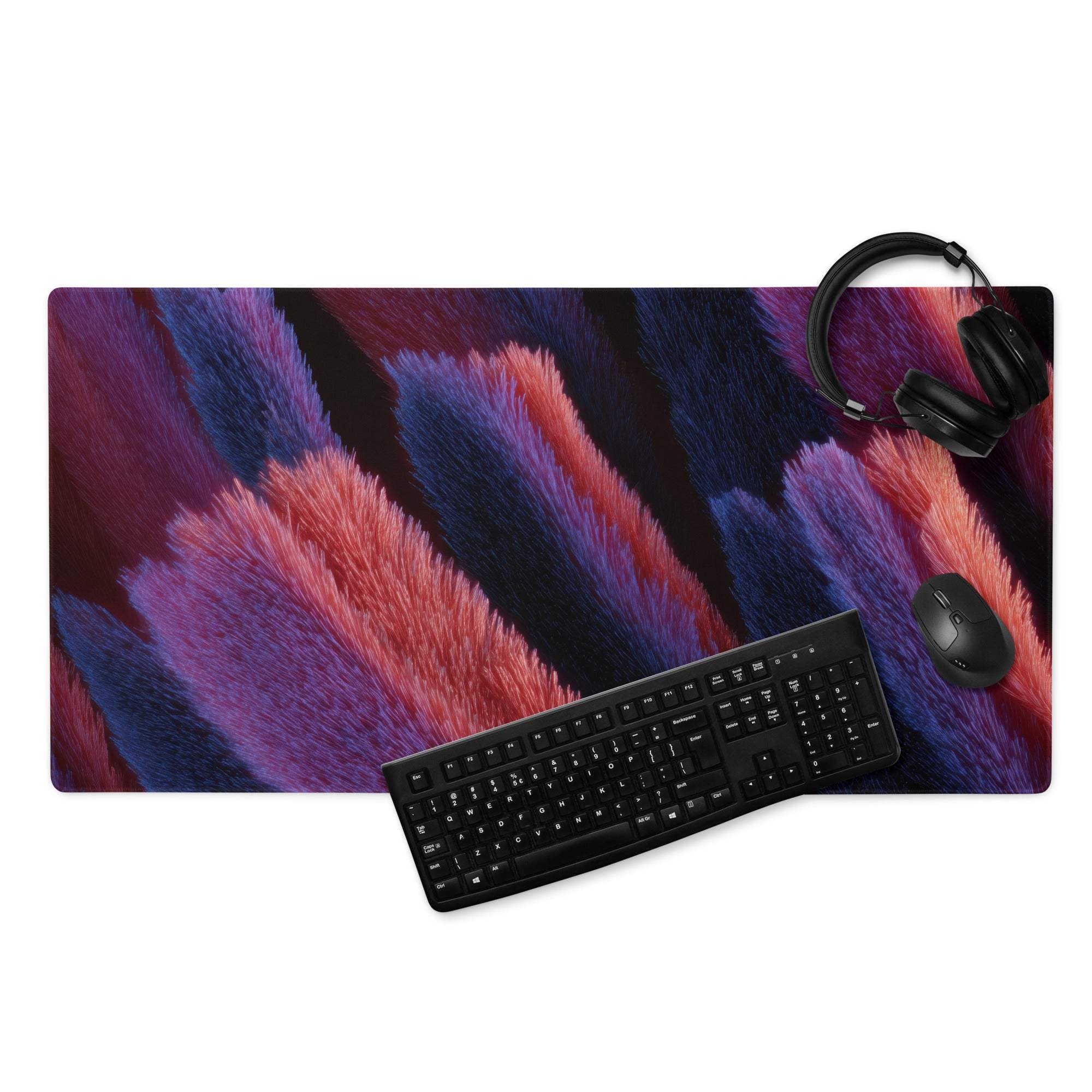 Vibrant multicolor feather pattern gaming mouse pad with non-slip base