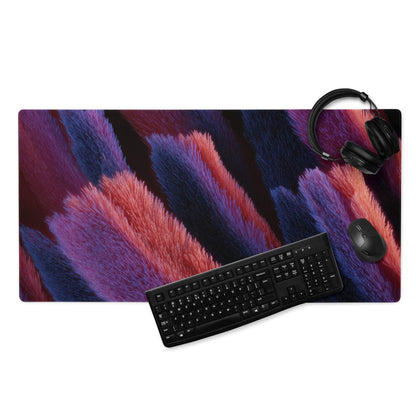 Vibrant multicolor feather pattern gaming mouse pad with non-slip base