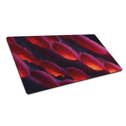 Large non-slip gaming mouse pad with vibrant lava red and orange patterns