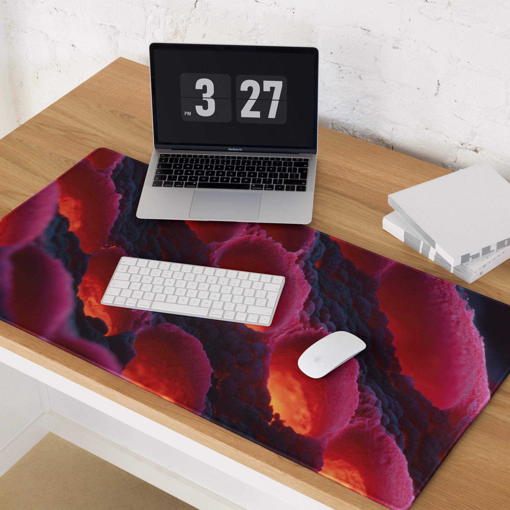 Vibrant lava red purple abstract splatter large gaming mouse pad