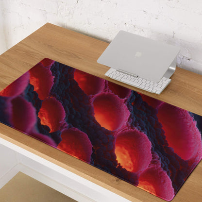 Large non-slip gaming mousepad in vibrant lava red and purple swirling hues