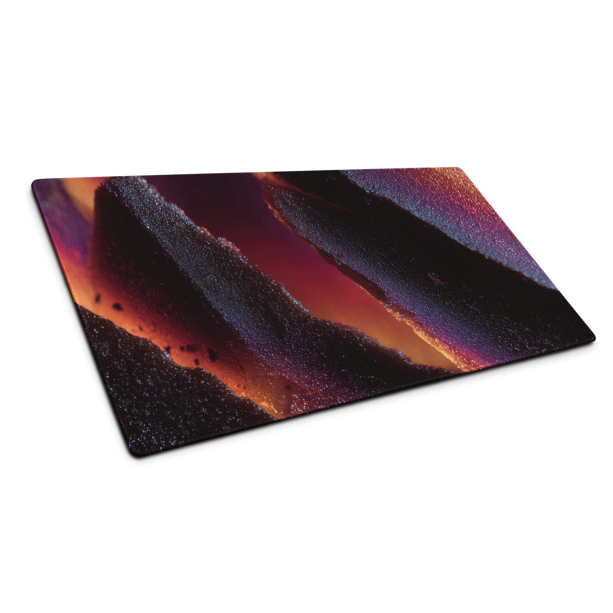 Vibrant nebula rectangular cutting board with orange purple black streaks