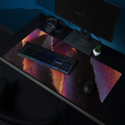 Vibrant nebula gaming mouse pad with edge stitching and non-slip base