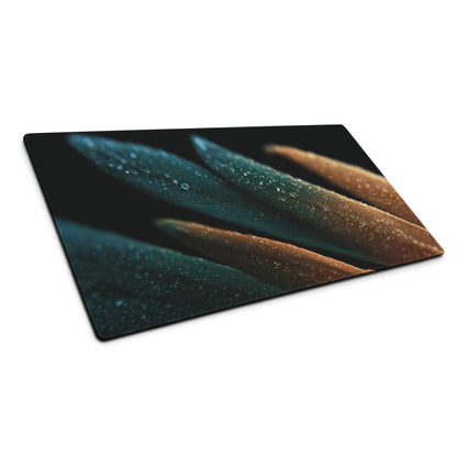 Rectangular teal brown dew leaves cutting board mouse pad back