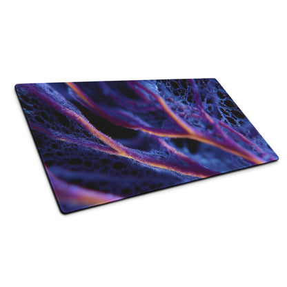Abstract neon purple blue gaming mouse pad with vibrant purple blue orange veins