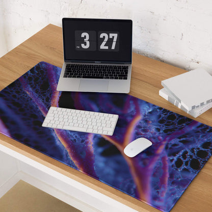 Vibrant purple blue abstract marble gaming mouse pad with orange veining