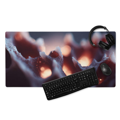 Bold abstract coral glow large gaming mouse pad with red white swirls