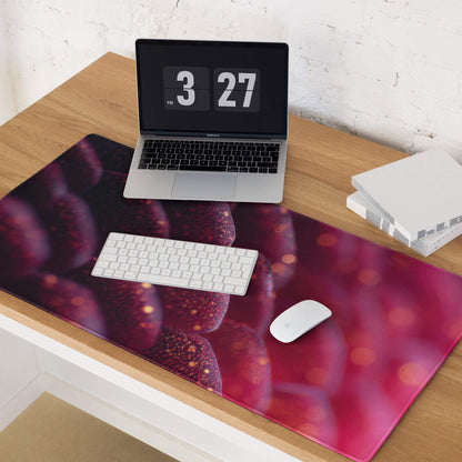 Vibrant neon purple pink aura gaming mouse pad with magenta bokeh design