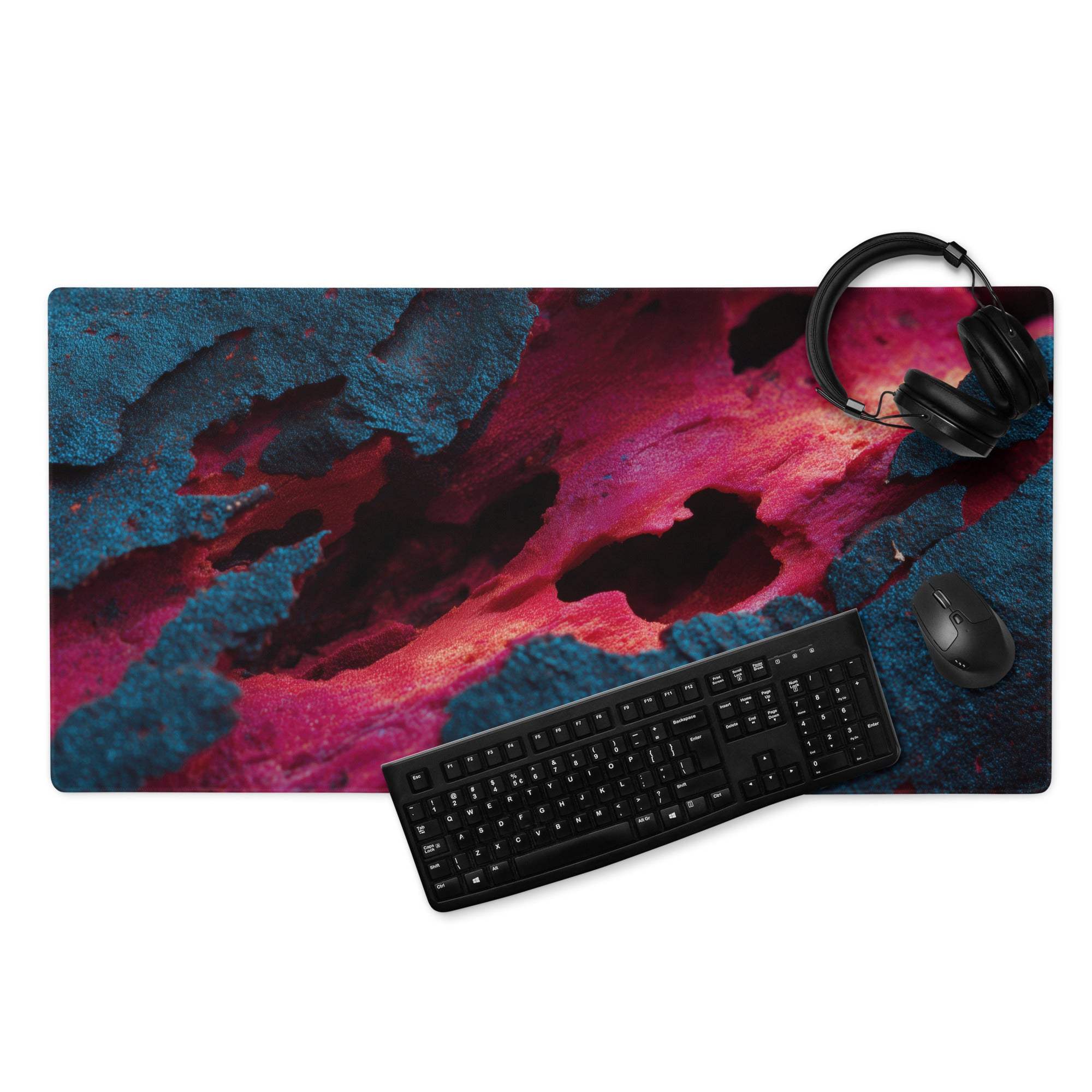 Vibrant lava neon blue pink large gaming mouse pad with non-slip base