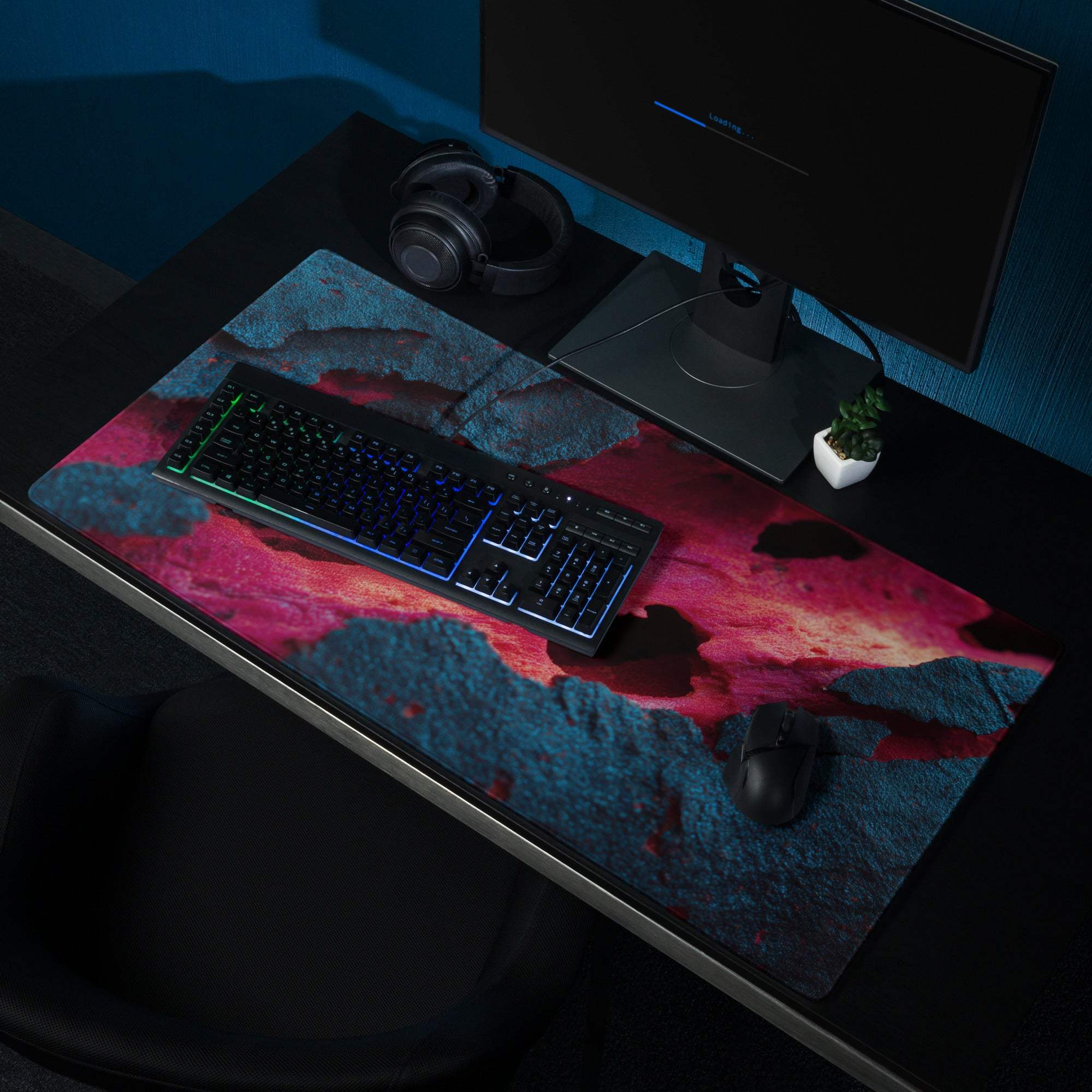 Vibrant lava neon blue pink large gaming mouse pad with non-slip base