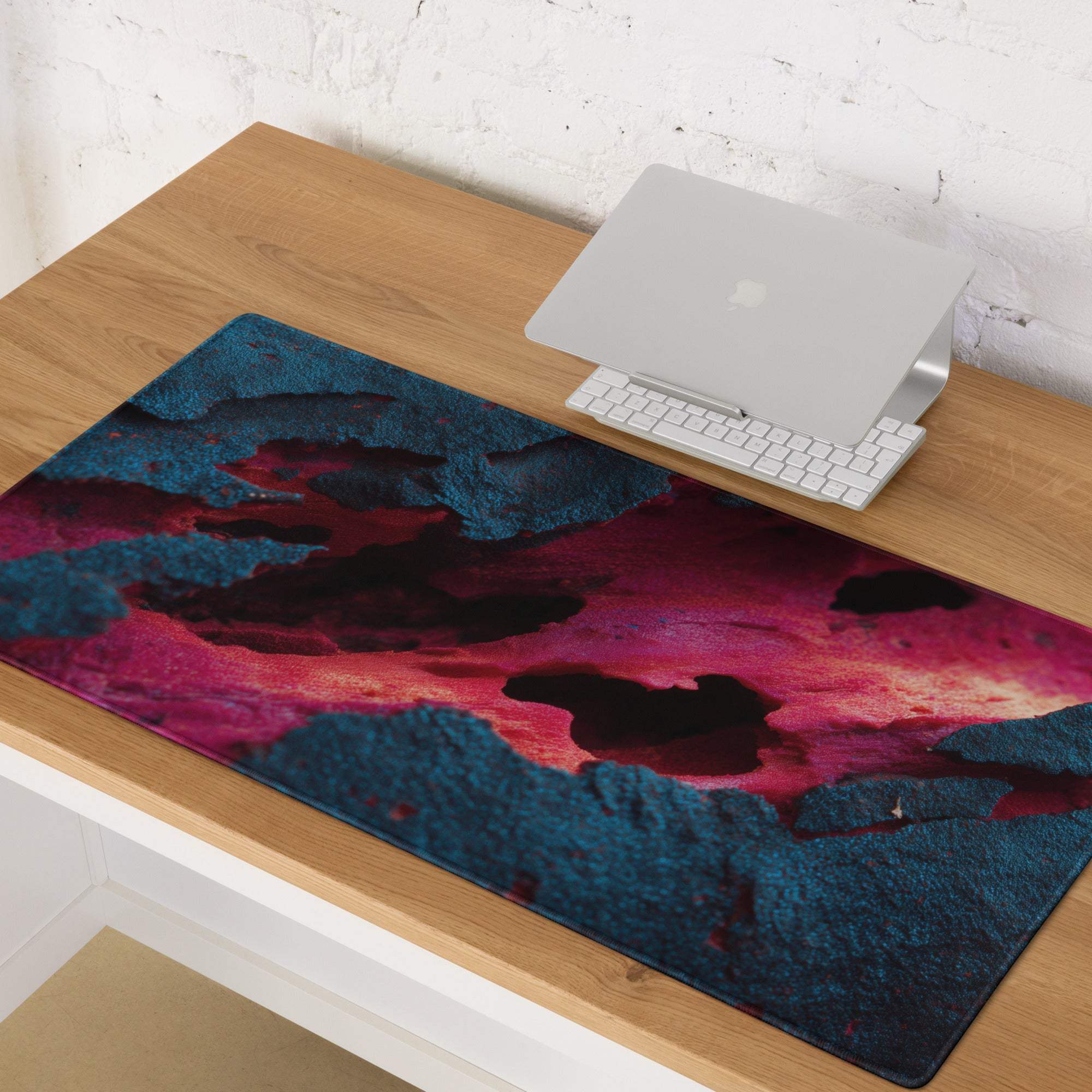 Vibrant lava neon blue pink large gaming mouse pad with teal magenta black swirls