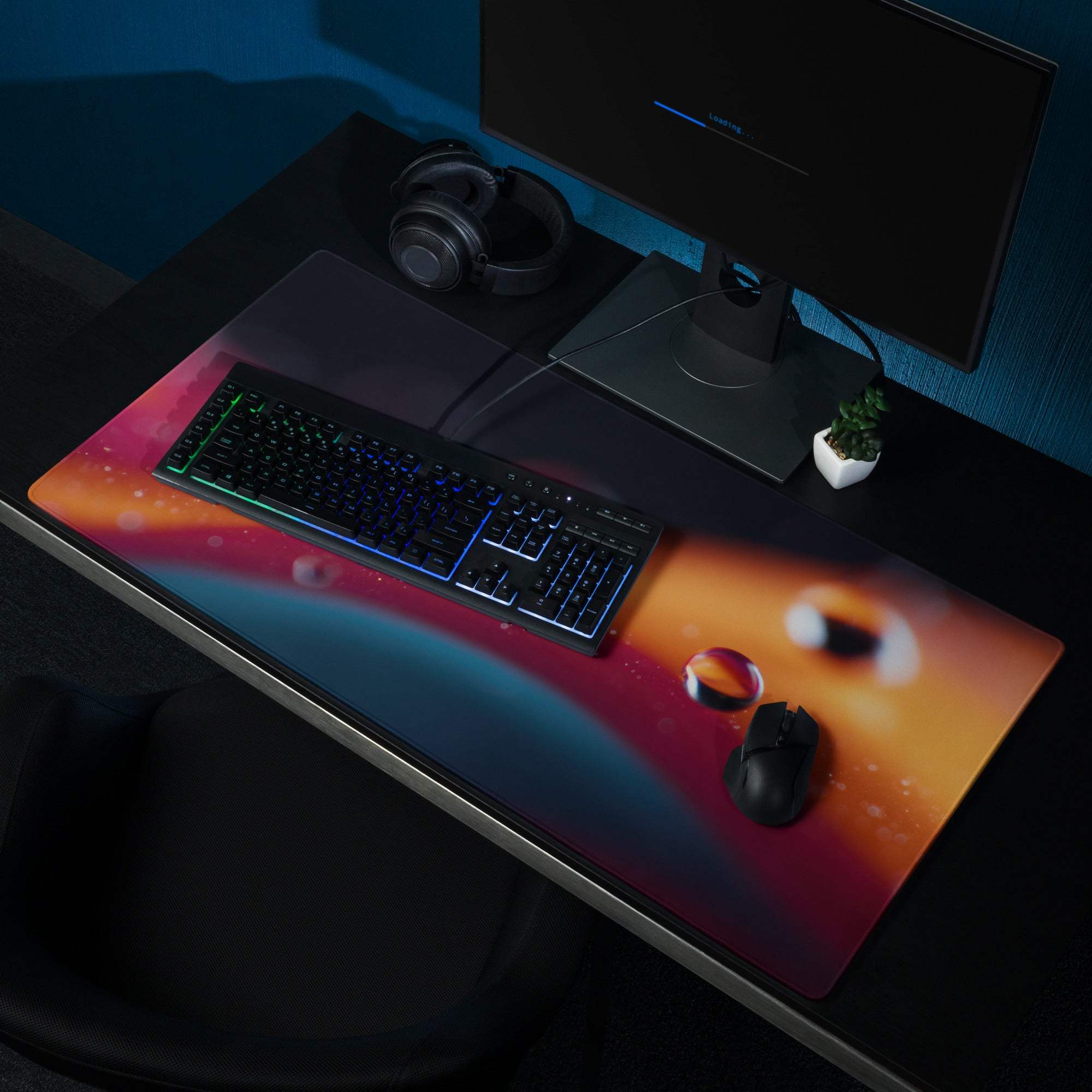 Vibrant galaxy extra large gaming mouse pad with orange purple gradient