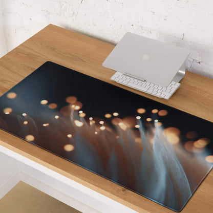 Moody Blue Bokeh Lights gaming mouse pad with vibrant golden bokeh design