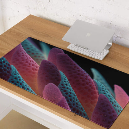 Vibrant purple teal microscopic cells abstract neon leaves gaming mousepad
