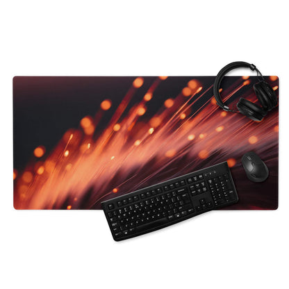 Dynamic Neon Ember Glow large esports gaming mouse pad with orange black fiber optic glow