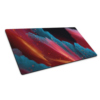 Vibrant neon abstract gaming mouse pad with swirling red orange teal hues glossy finish