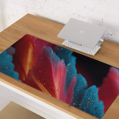 Vibrant neon abstract gaming mouse pad in red teal hues with non-slip backing