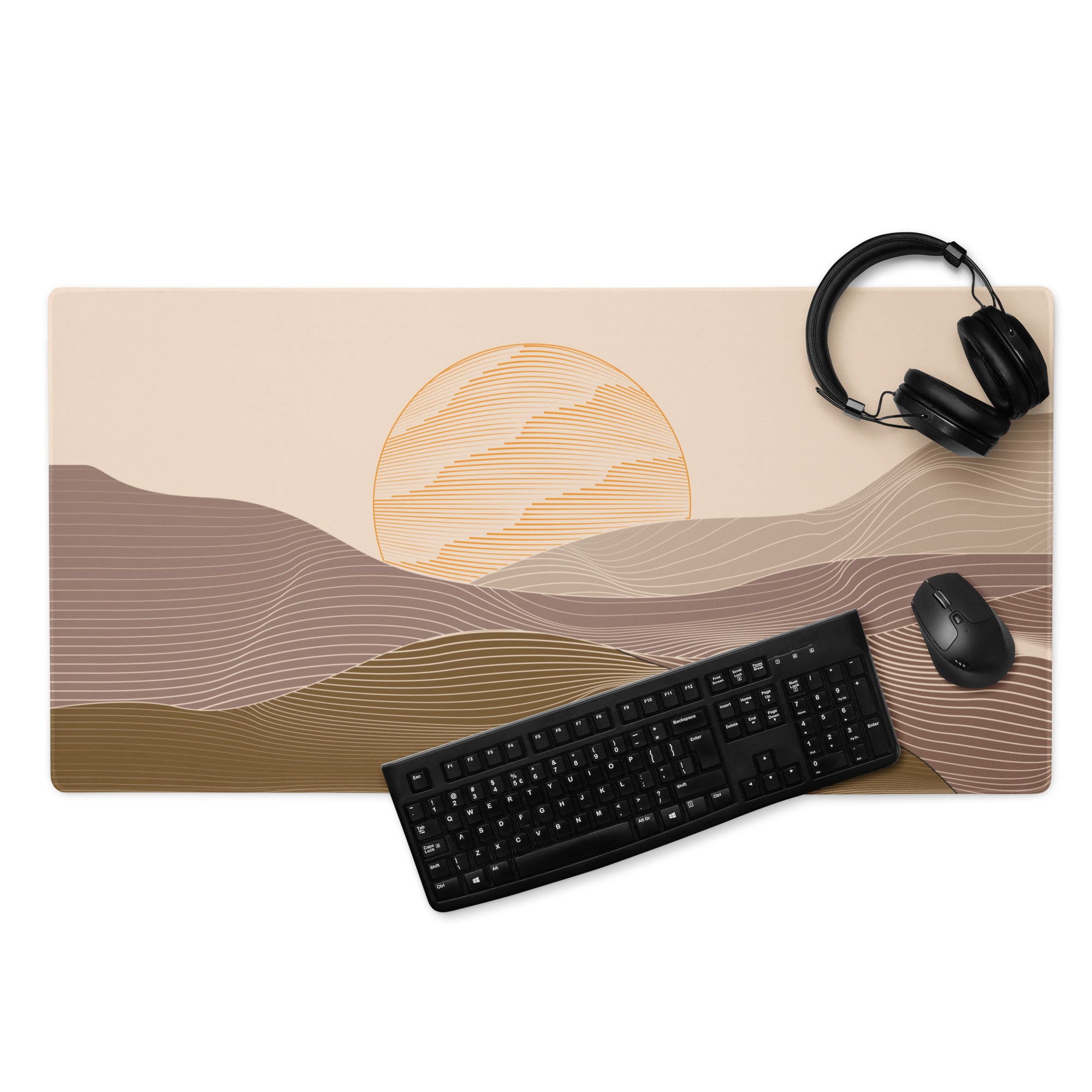 Boho Abstract Landscape Mouse Pad Beige Taupe For Home Office Modern Desk Mat Extended 36x18 Non Slip