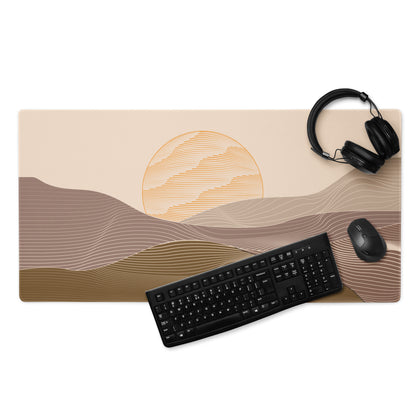 Boho Abstract Landscape Mouse Pad Beige Taupe For Home Office Modern Desk Mat Extended 36x18 Non Slip