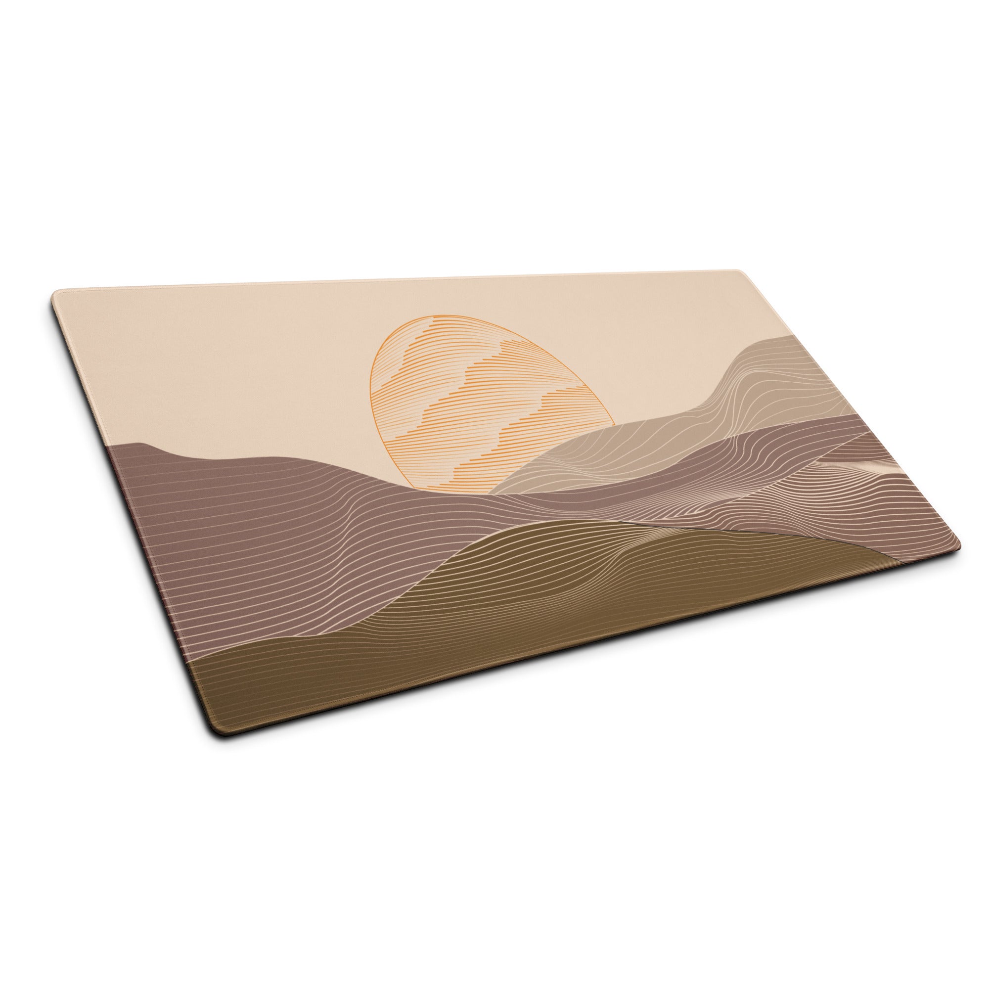 Boho Abstract Landscape Mouse Pad Beige Taupe For Home Office Modern Desk Mat Extended 36x18 Non Slip