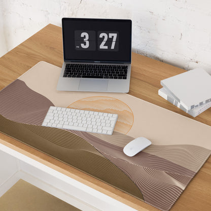 Boho Abstract Landscape Mouse Pad Beige Taupe For Home Office Modern Desk Mat Extended 36x18 Non Slip