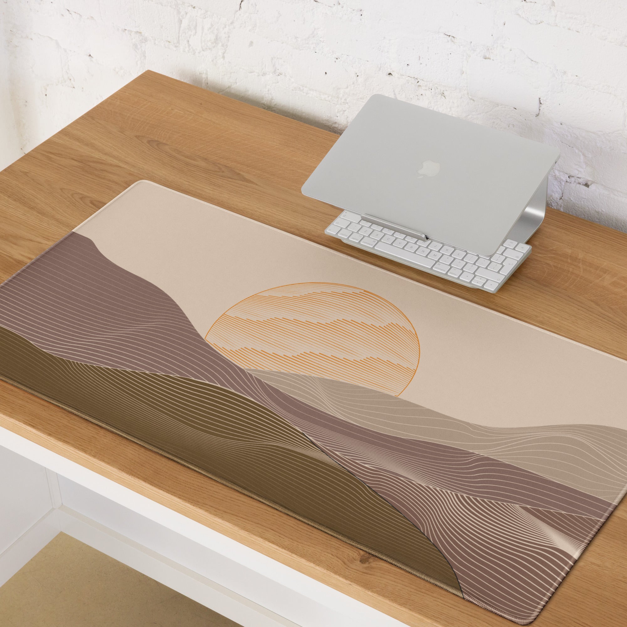 Boho Abstract Landscape Mouse Pad Beige Taupe For Home Office Modern Desk Mat Extended 36x18 Non Slip