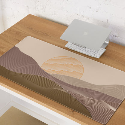 Boho Abstract Landscape Mouse Pad Beige Taupe For Home Office Modern Desk Mat Extended 36x18 Non Slip
