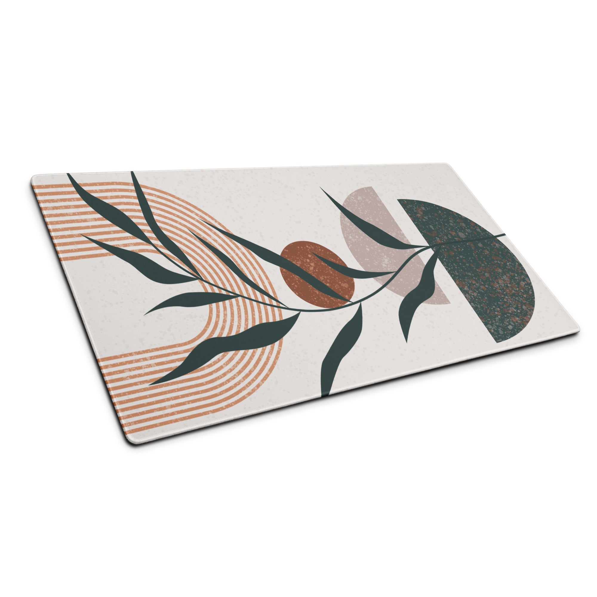 Boho Floral Coral Teal Desk Pad - Mouse Pad Coral Teal Beige Desk Boho Calm Mood Eclectic Decor Large 36 Inch Print