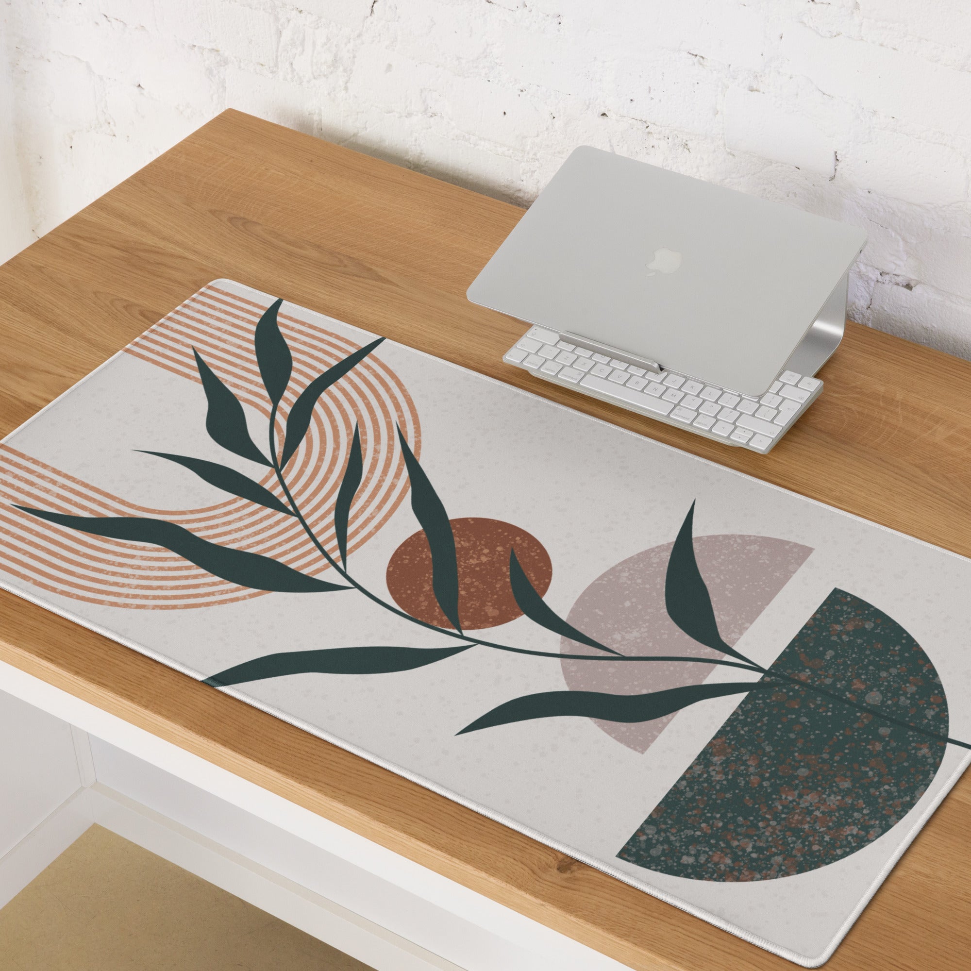 Boho Floral Coral Teal Desk Pad - Mouse Pad Coral Teal Beige Desk Boho Calm Mood Eclectic Decor Large 36 Inch Print