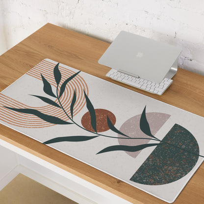 Boho Floral Coral Teal Desk Pad - Mouse Pad Coral Teal Beige Desk Boho Calm Mood Eclectic Decor Large 36 Inch Print