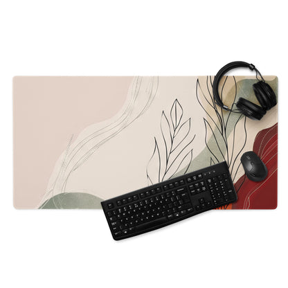 Boho Beige Green Red Abstract Floral Mouse Pad For Desk Non Slip Surface Modern Minimalist Gaming Setup