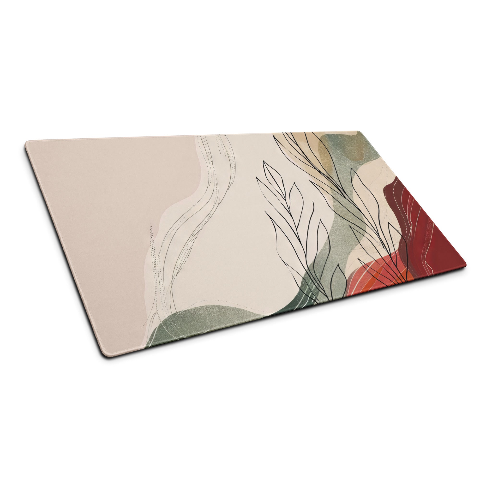Boho Beige Green Red Abstract Floral Mouse Pad For Desk Non Slip Surface Modern Minimalist Gaming Setup