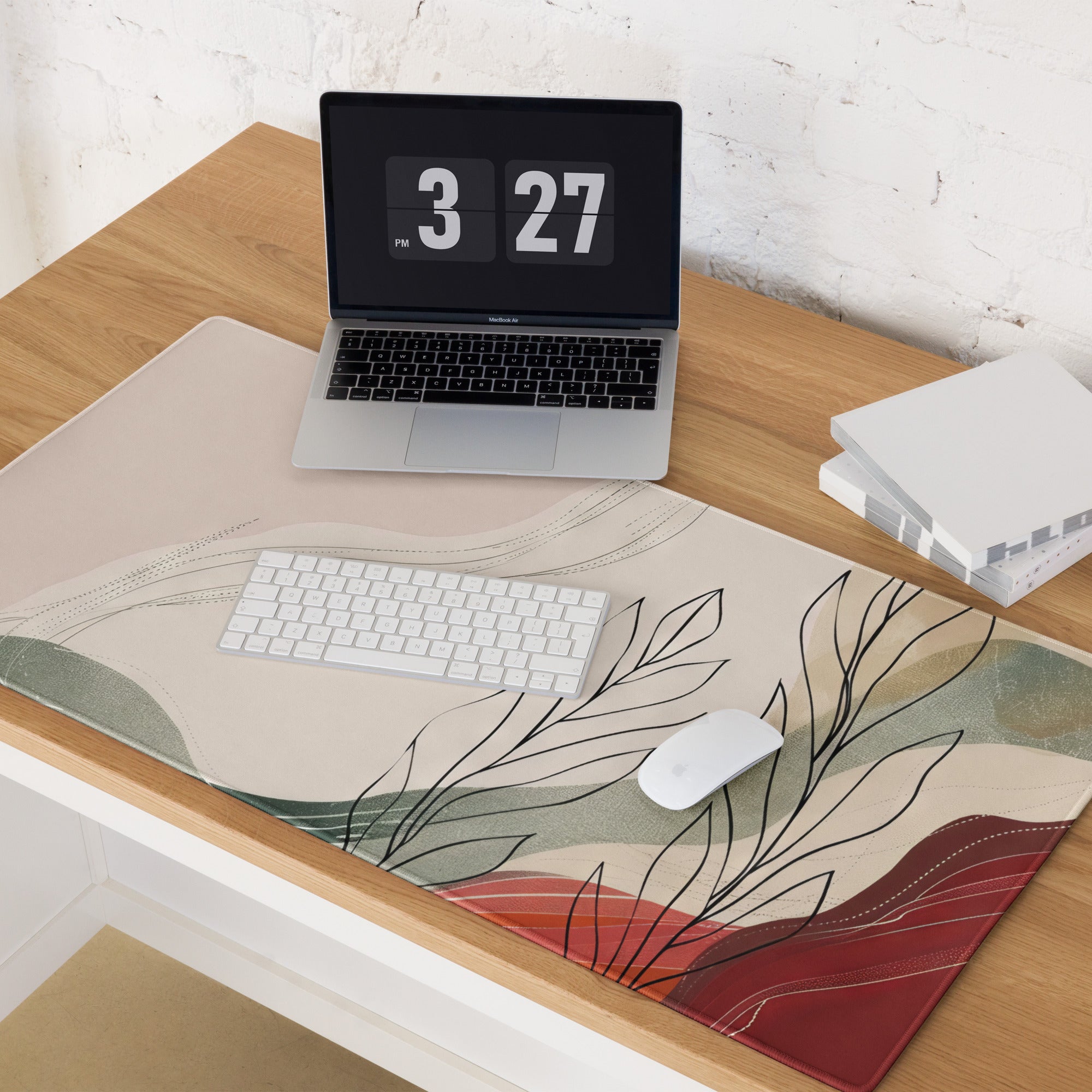 Boho Beige Green Red Abstract Floral Mouse Pad For Desk Non Slip Surface Modern Minimalist Gaming Setup