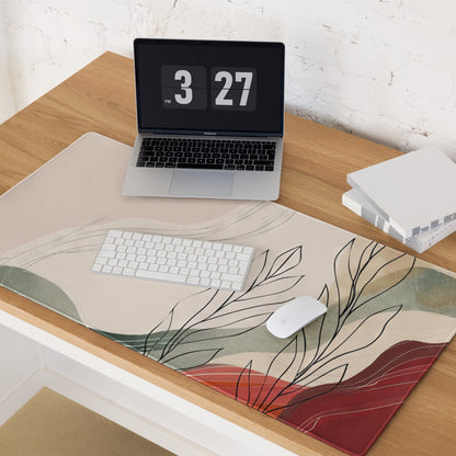 Boho Beige Green Red Abstract Floral Mouse Pad For Desk Non Slip Surface Modern Minimalist Gaming Setup