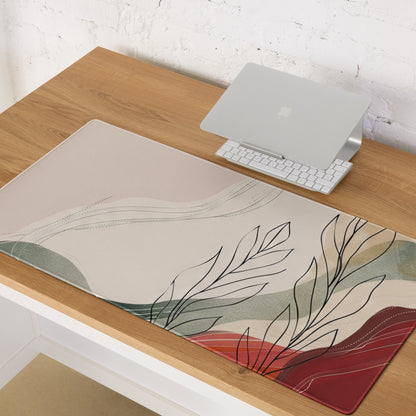 Boho Beige Green Red Abstract Floral Mouse Pad For Desk Non Slip Surface Modern Minimalist Gaming Setup