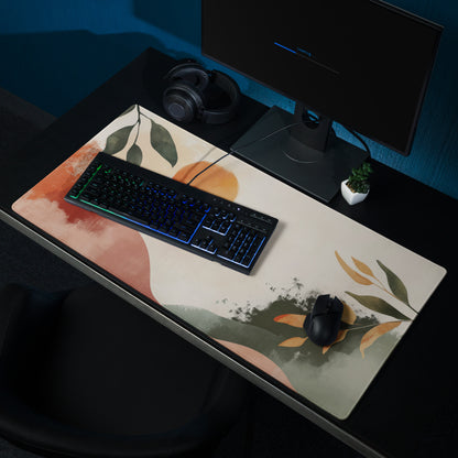 Boho Abstract Botanical Sun Watercolor Mouse Pad With Peach Orange And Green Tones For Modern Desk