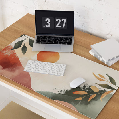 Boho Abstract Botanical Sun Watercolor Mouse Pad With Peach Orange And Green Tones For Modern Desk
