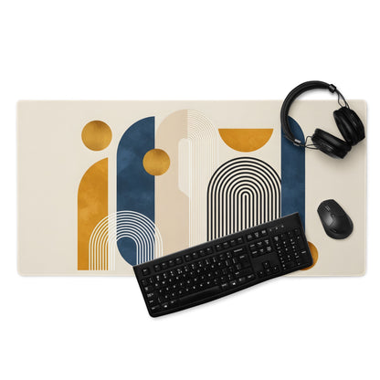 Boho Geometric Abstract Art Mouse Pad Orange Navy Cream Color Block Desk Mat for Gaming and Office