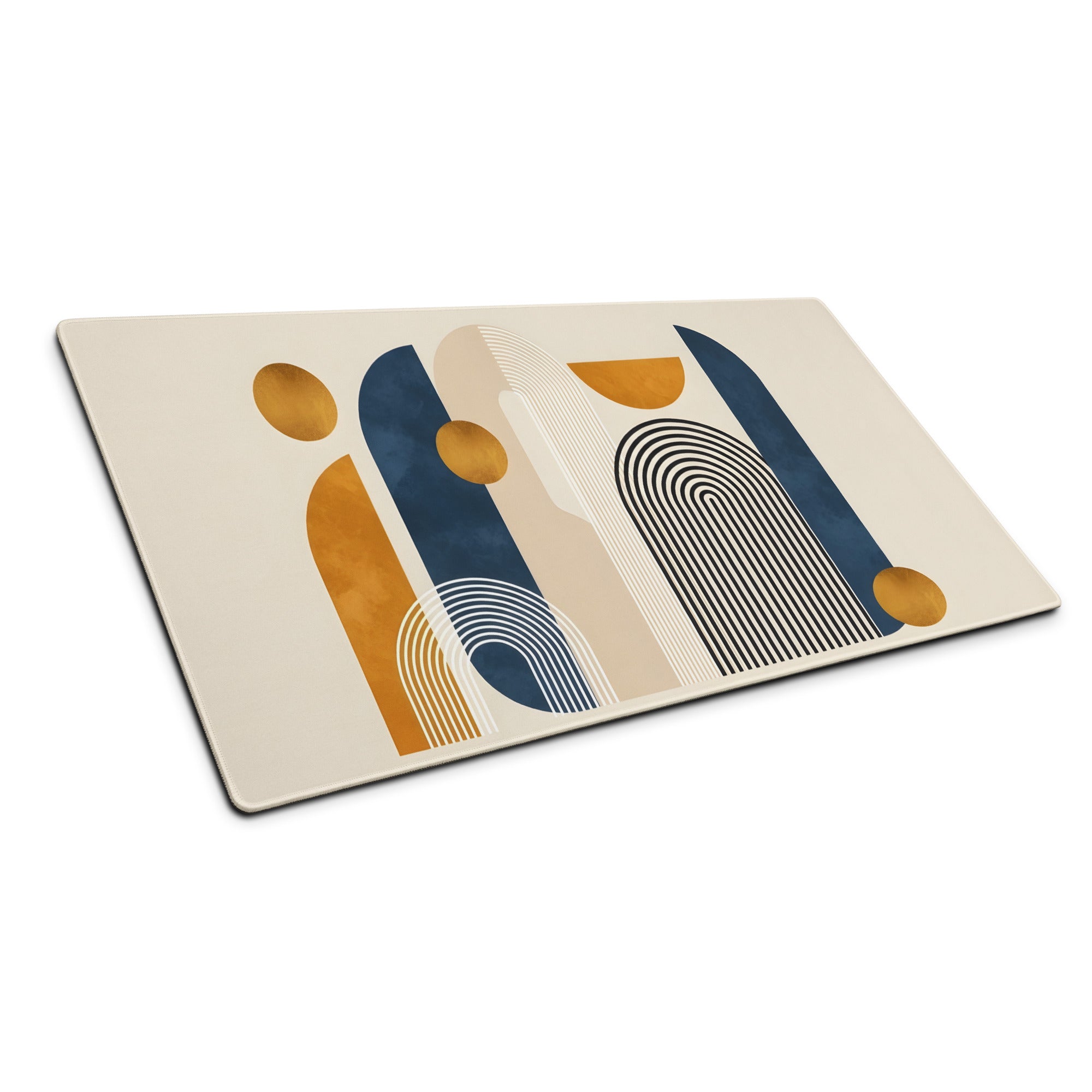 Boho Geometric Abstract Art Mouse Pad Orange Navy Cream Color Block Desk Mat for Gaming and Office