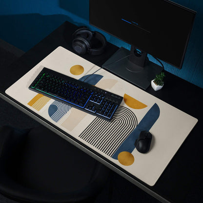 Boho Geometric Abstract Art Mouse Pad Orange Navy Cream Color Block Desk Mat for Gaming and Office